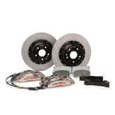 Complete TTSPORT DRT6 front wheel drift brake kit, showing the 6-piston forged calipers, slotled 2-piece rotor, performance pads, and steel-braided brake lines.