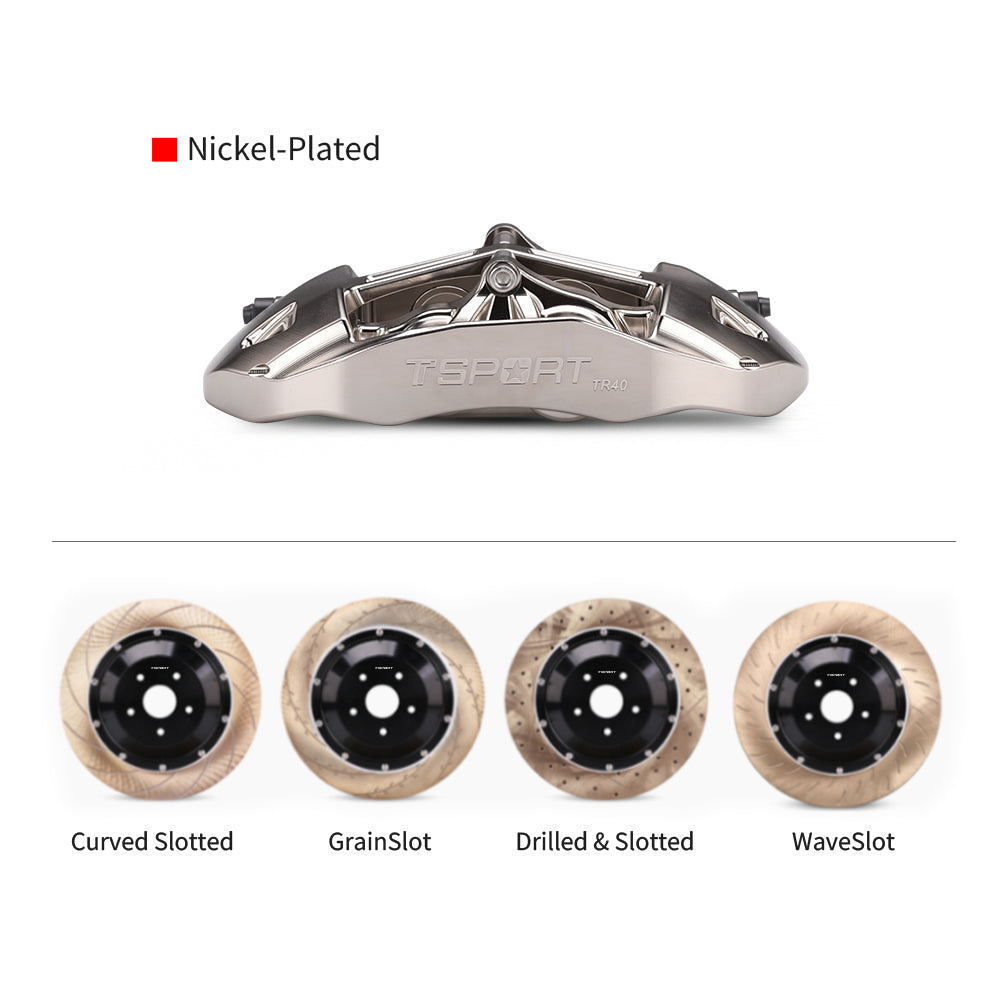 TTSPORT TR40 racing brake kit, all optional brake disc styles, including slotted and cross-drilled.