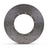 A TTSPORT carbon ceramic brake rotor with a drilled design, shown on a white background.