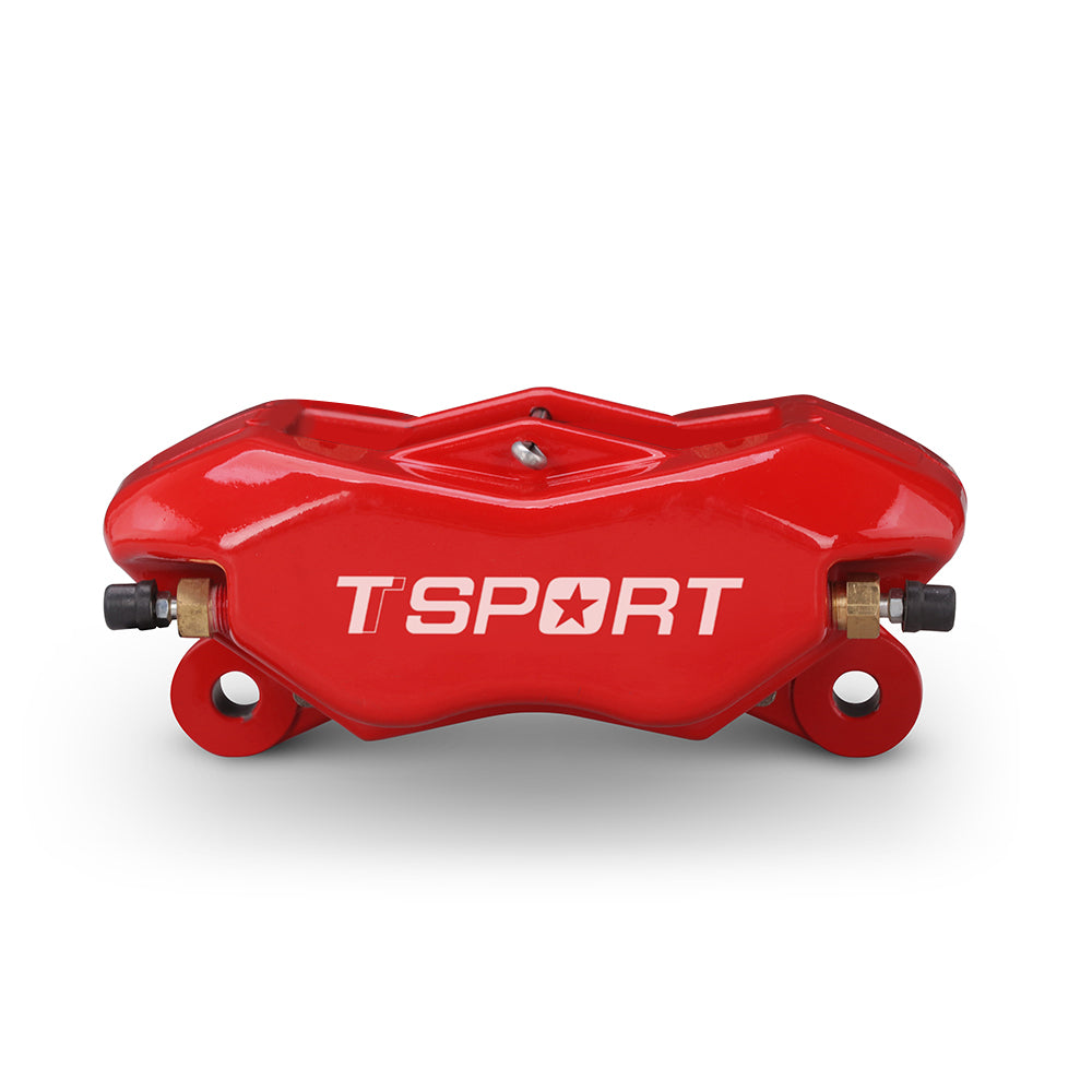Detailed view of the 4 racing pistons inside a TTSPORT DRT4 drift racing forged brake caliper.