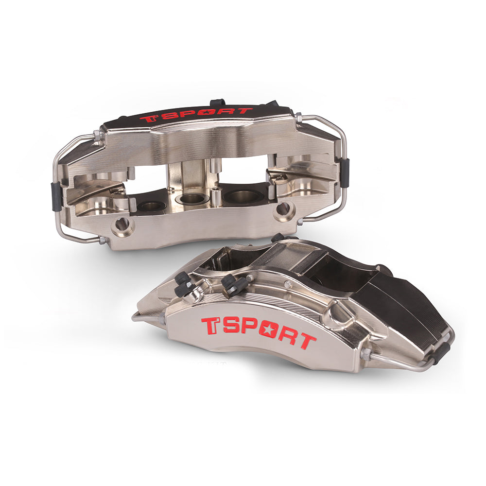 Detailed view of the 4 racing pistons inside a TTSPORT DRT4 drift racing forged brake caliper.