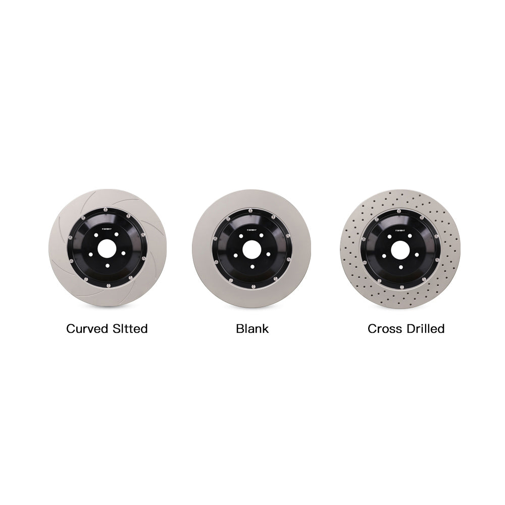 Customization options for the TTSPORT DRT4+2 rear wheel drift brake kit, featuring available caliper colors (chrome), rotor designs (drilled, blank and slotted).