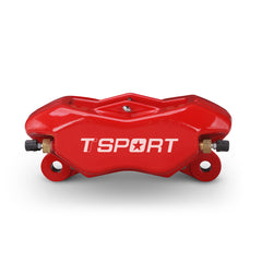 Detailed view of the 4 racing pistons inside a TTSPORT DRT4 drift racing forged brake caliper.