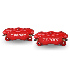 Detailed view of the 4 racing pistons inside the two TTSPORT DRT4 drift racing forged brake calipers.