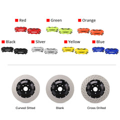 Customization options for the TTSPORT DRT4+4 rear wheel drift brake kit, featuring available caliper colors (red, blue, green, orange), rotor designs (drilled, blank, and slotted).