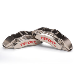 Detailed view of the 6 racing pistons inside a TTSPORT DRT6 drift racing forged brake caliper.