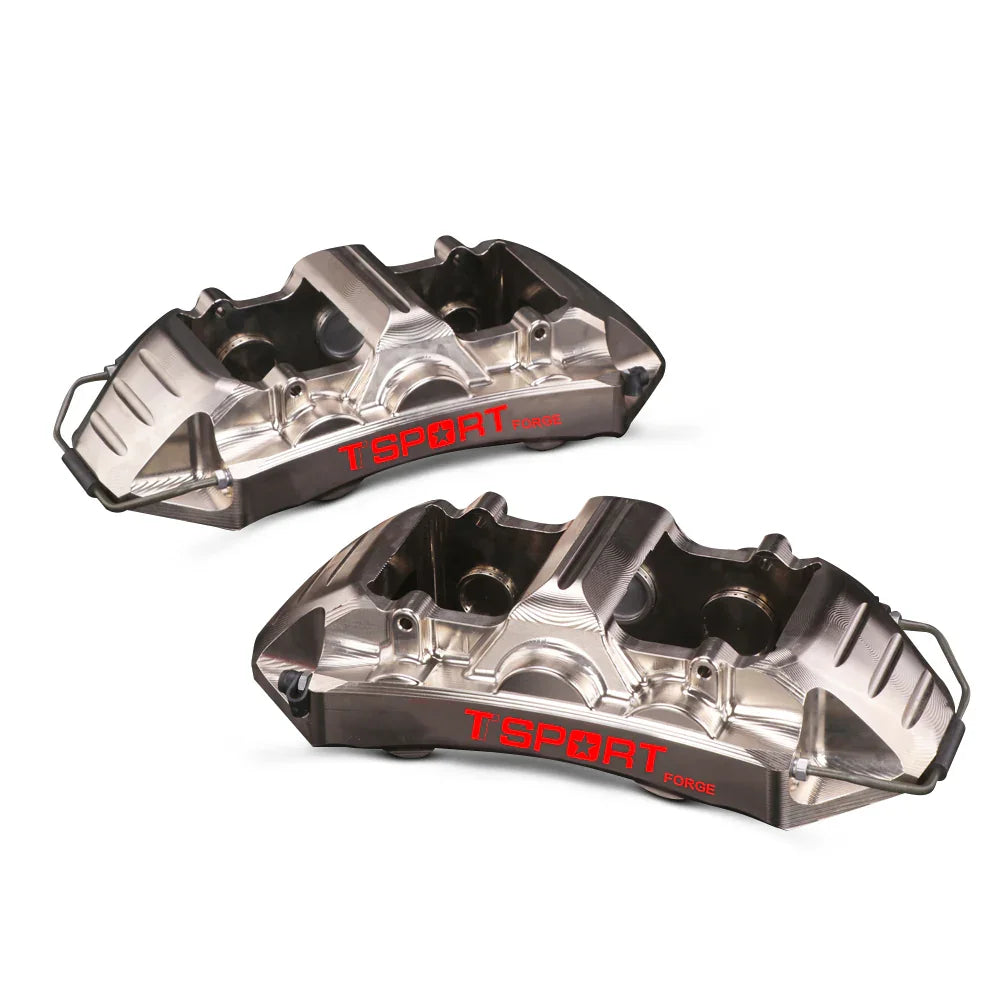 Detailed view of the 6 racing pistons inside a TTSPORT EMB6 monoblock brake caliper.
