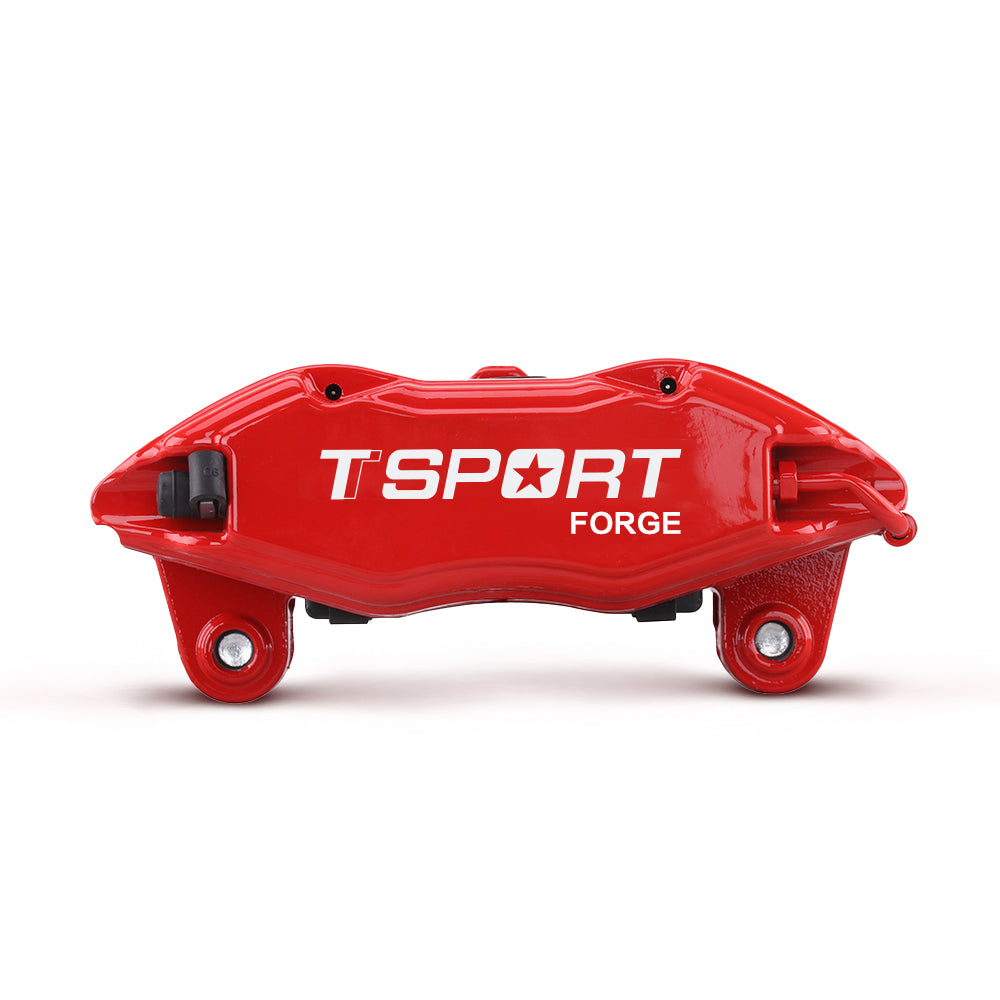 Detailed view of the 4 pistons with dust boot inside a TTSPORT Honda Fit/Jazz front wheel forged brake caliper.