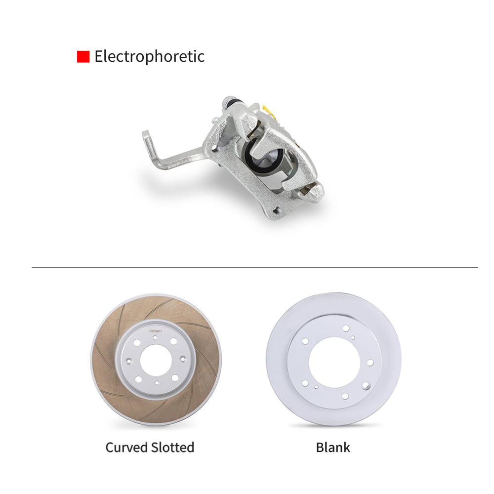 Customization options for the TTSPORT Honda Fit/Jazz rear wheel brake kit, featuring available caliper colors (electrophoretic), rotor designs (slotted and blank).