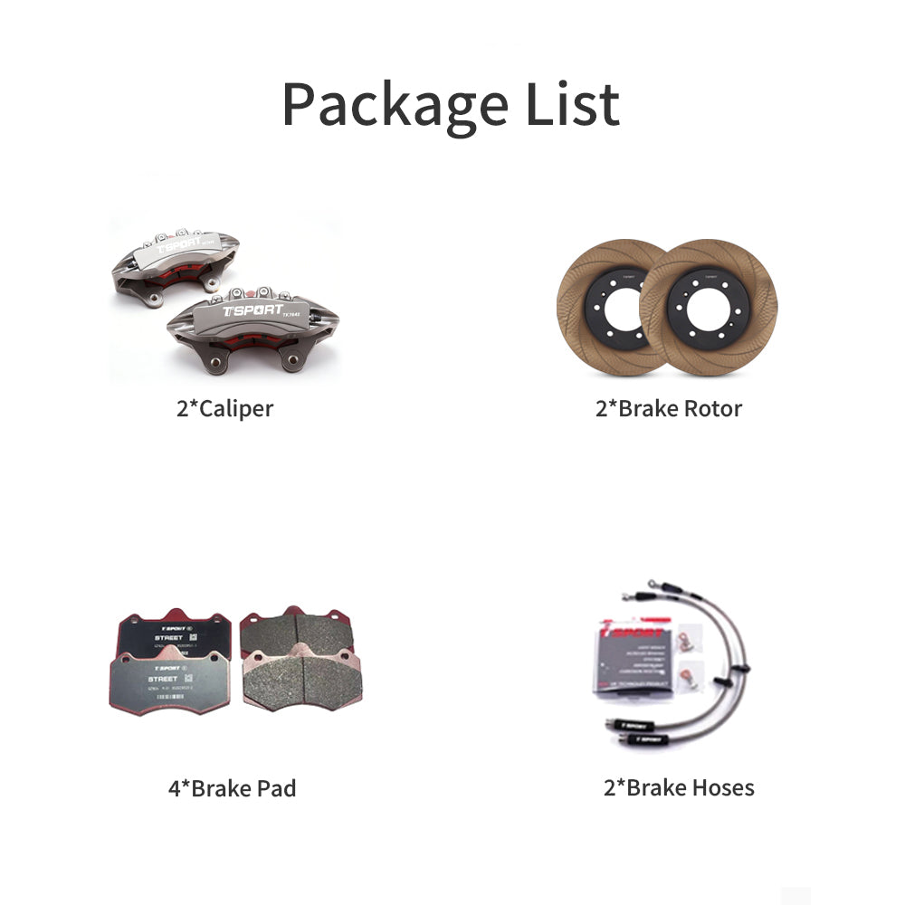 Complete TTSPORT 7642TK brake upgrade kit for GWM Tank 300, including calipers, rotors, pads, and hoses.
