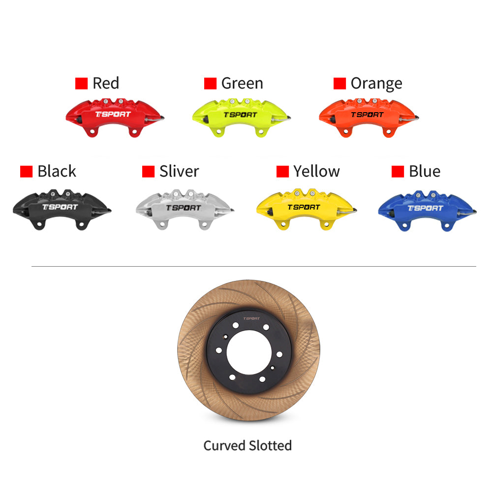 Customization options for the TTSPORT GWM Tank 500 7640TK front wheel brake kit, featuring available caliper colors (red, blue, green, orange) and rotor designs (slotted).