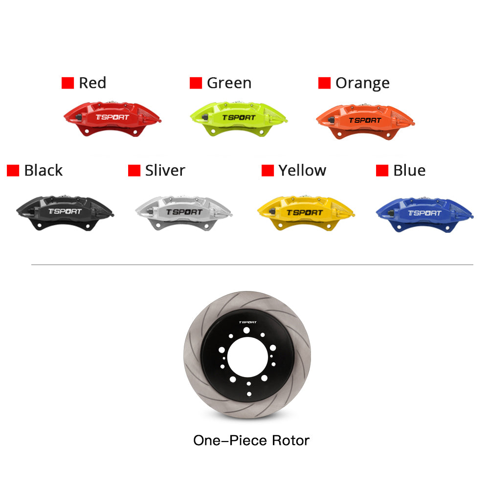 Customization options for the TTSPORT Toyota Land Cruiser and Prado rear wheel brake kit, featuring available caliper colors (red, blue, green, orange), rotor designs (slotted).