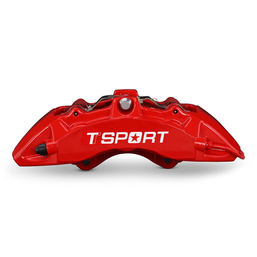 Detailed view of the 6 pistons with dust boot inside a TTSPORT Toyota LC150 Prado front wheel forged brake caliper.