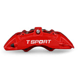 Detailed view of the 6 pistons with dust boot inside a TTSPORT Toyota LC150 Prado front wheel forged brake caliper.