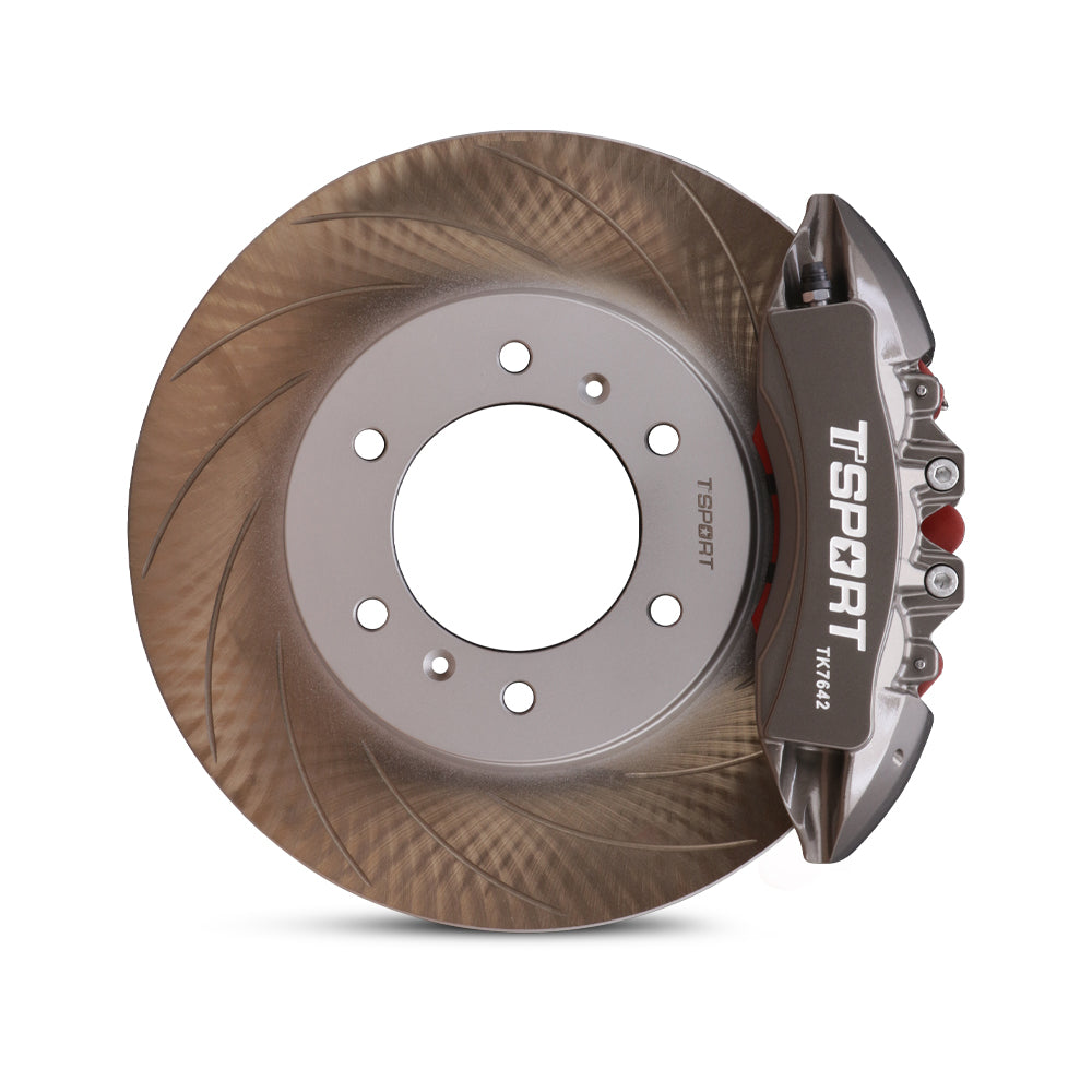 TTSPORT high-performance slotted brake rotor and 7642TK caliper kit components.