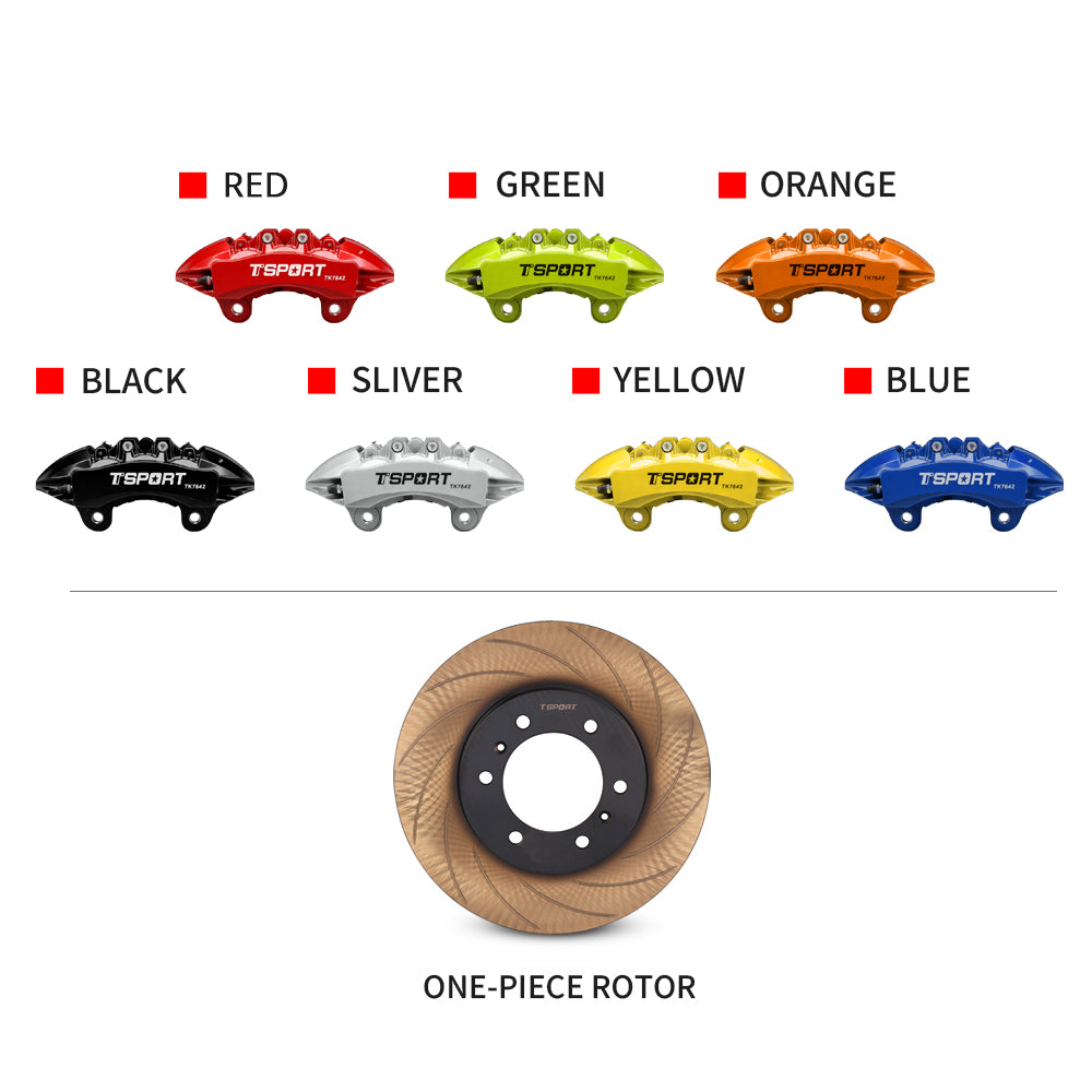 Close-up of TTSPORT 7642TK forged brake caliper [Red/Yellow/Green/Orange/Black/Silver/Yellow/Blue] finish for Toyota LC300 & Lexus LX600 off-road upgrade.