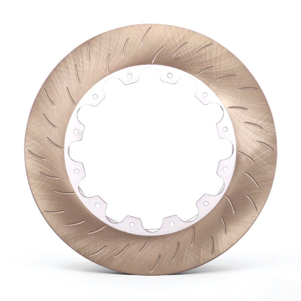 A 2-piece floating rotor with wave slotted design.